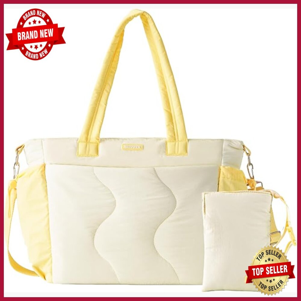 Lightweight Puffer Tote Bag With Laptop Sleeve & Wet Pocket, Travel Shoulder Bag